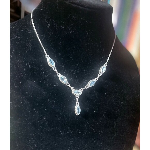 Sterling Silver & 6 Natural Sky Blue Topaz gemstones Y-Drop Collar Necklace *NEW - Picture 1 of 16